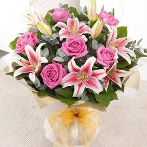 Pink Rose and Lily Hand-tied