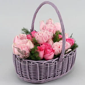 Aqua Roses In Handle Basket